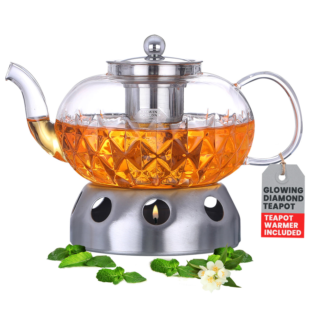 Glowing Diamond Glass Tea pot with Fine Mesh Stainless Steel infuser a –  Pykal
