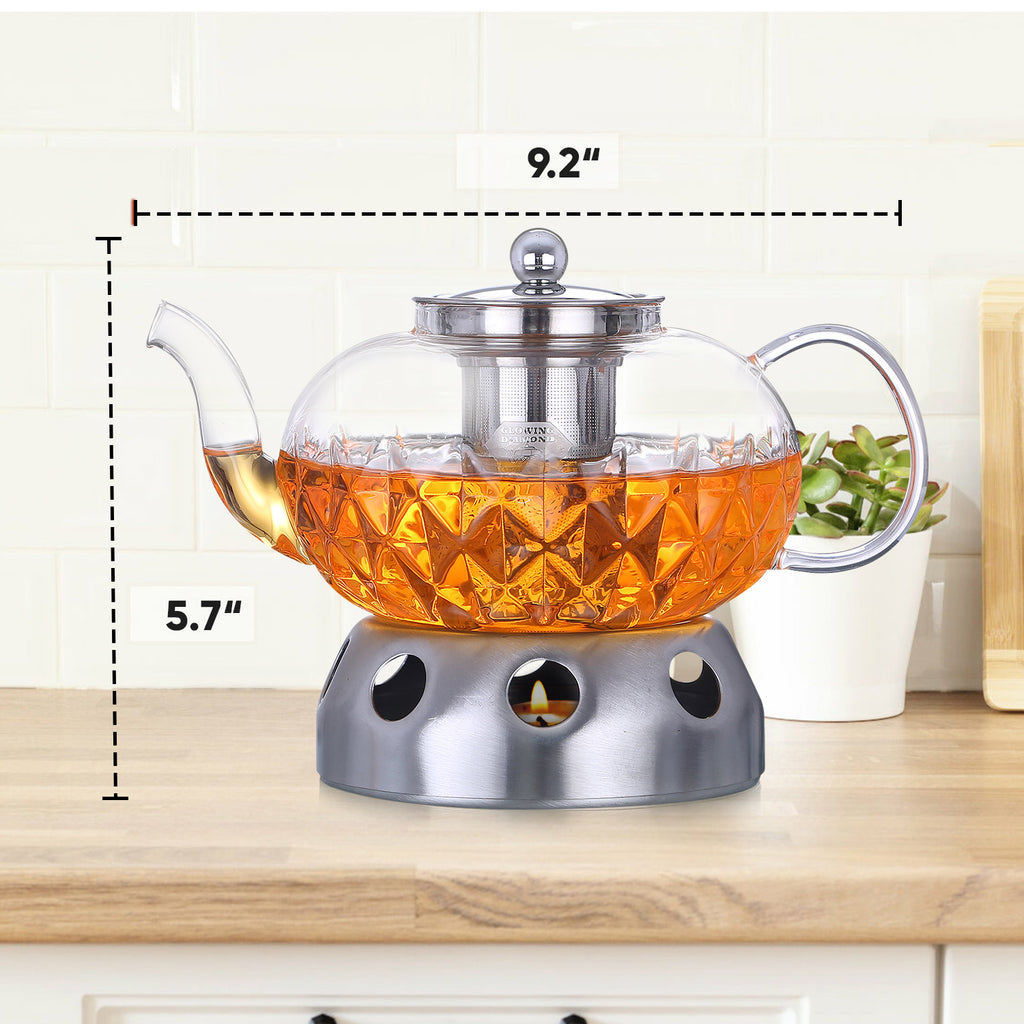 Clear Glass Tea Pot With Steel Infuser Leaf Teapot Stovetop Safe 22Oz 660ml
