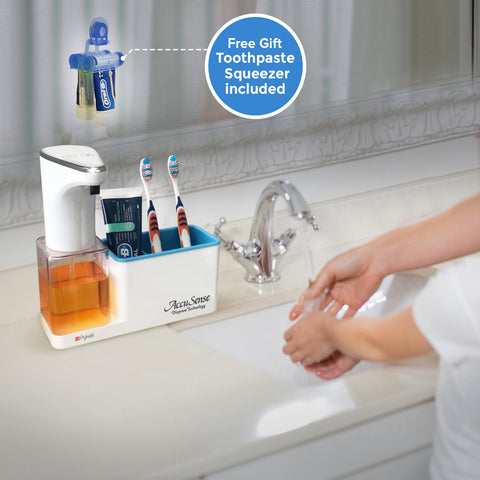 Image of soap dispenser with free toothpaste squeezer