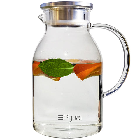 Pykal Glass Water Pitcher with Lid - 68 Oz - Heat Resistant Iced Tea or  Coffee Jug with Handle and Lid - Borosilicate Pitchers for Hot or Cold  Liquids